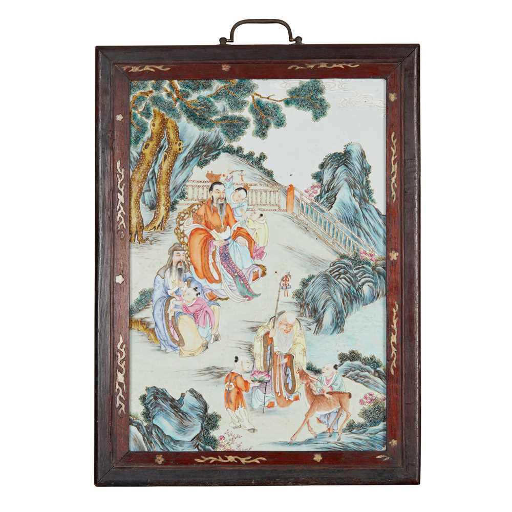 Appraisal: FAMILLE ROSE 'THREE STAR GODS' PLAQUE QING DYNASTY TH- TH