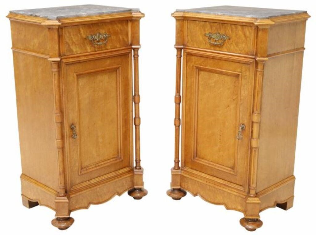 Appraisal: ITALIAN BIRDSEYE FIGURED MARBLE-TOP NIGHTSTANDS pair Italian birdseye figured marble-top