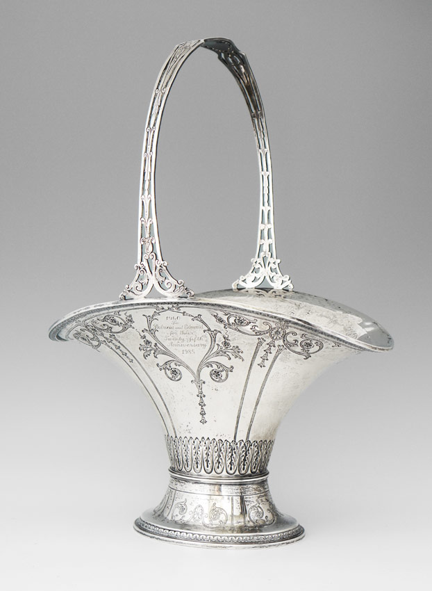 Appraisal: LARGE GORHAM STERLING PRESENTATION ''BRIDES'' BASKET Reticulated handle engraved body