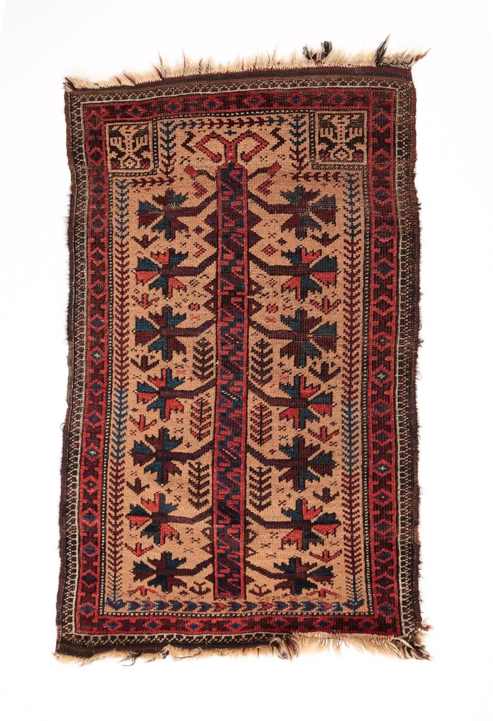 Appraisal: PERSIAN BALUCH MAT Ca Meditation mat with human figures flanking