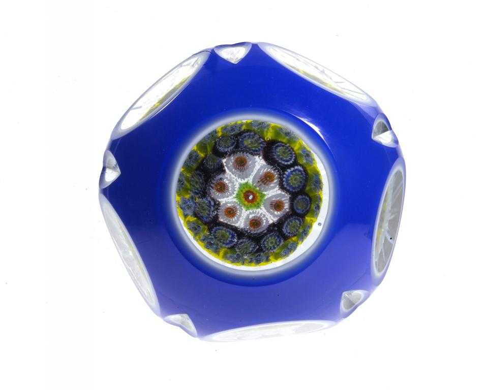 Appraisal: A BACCARAT DOUBLE OVERLAY GLASS CONCENTRIC MILLEFIORI MUSHROOM PAPERWEIGHT overlaid