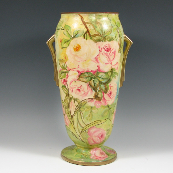 Appraisal: Roseville Ivory vase with hand painted decoration Although clearly post-production