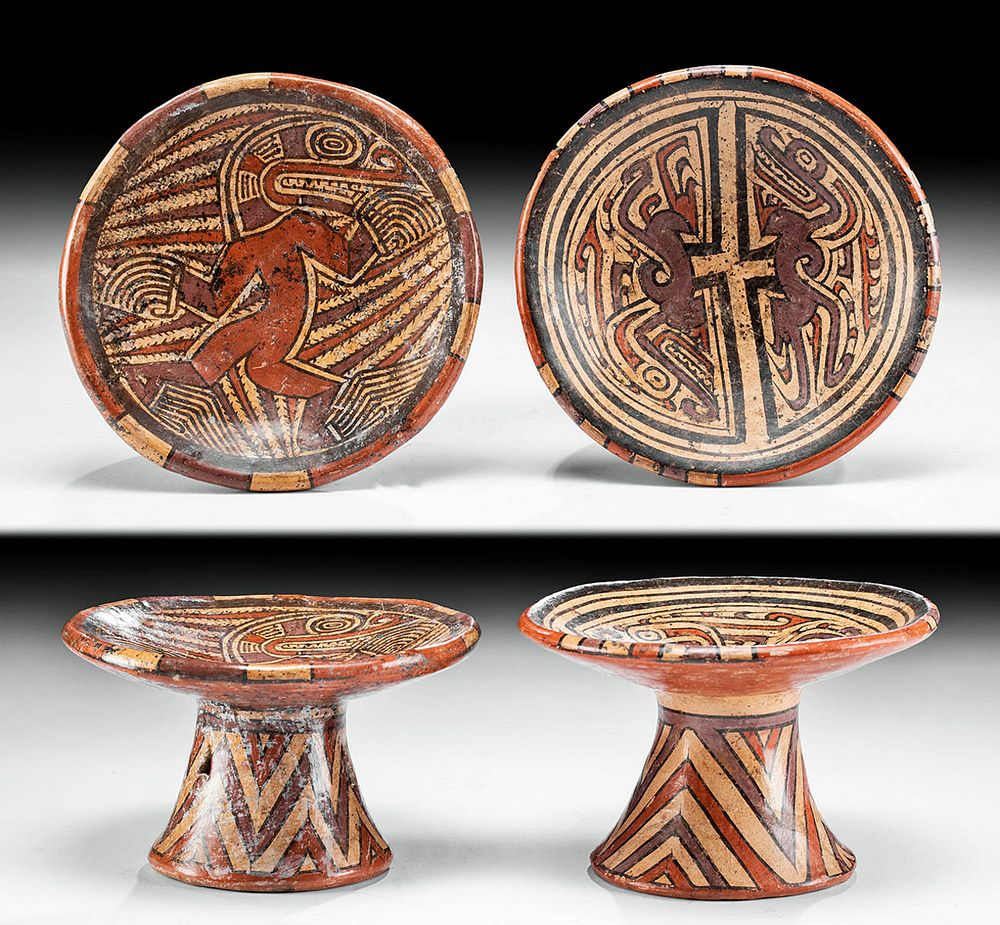 Appraisal: Cocle Macaracas Polychrome Pedestal Dishes w Saurian Pre-Columbian Central America