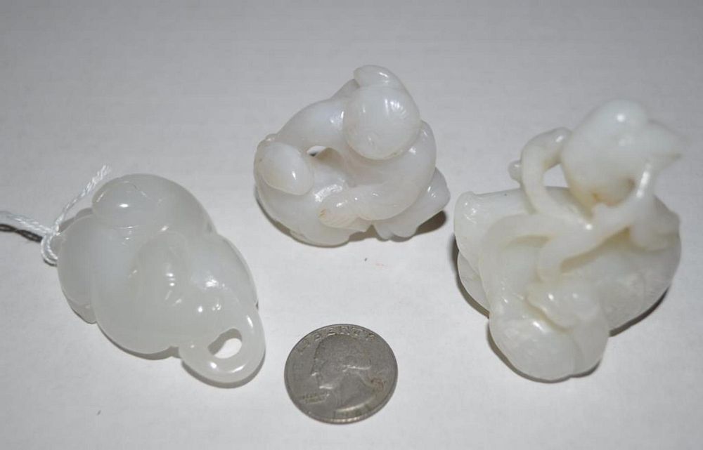 Appraisal: Three Chinese Jade Hardstone Carved Figural Groups comprising duck pair