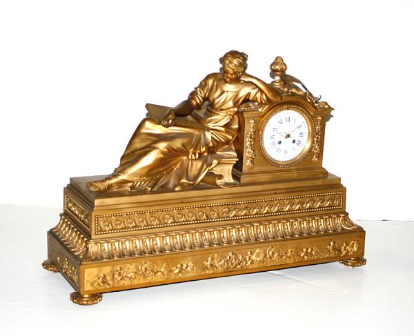 Appraisal: A Louis XVI style gilt bronze figural mantel clock second