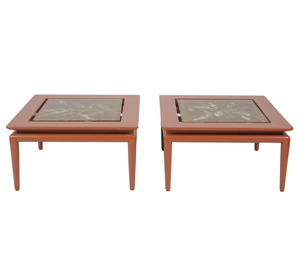 Appraisal: PAIR DUBE FONTANA ARTE LOW TABLESeach with inset removable colored