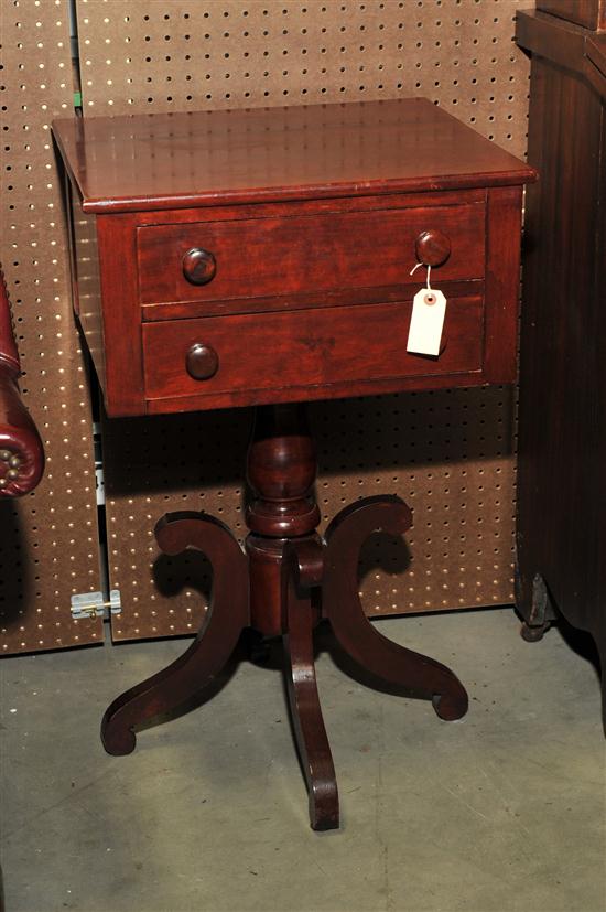 Appraisal: TWO DRAWER SEWING STAND Mahogany with poplar secondary wooden pulls