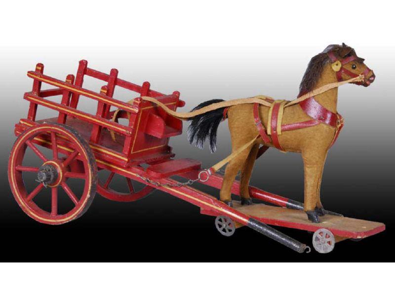 Appraisal: Horse Pulling Wagon Pull-Toy with Metal Wheels Description '' L