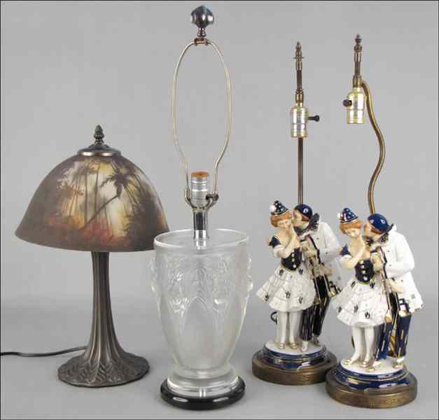 Appraisal: PAIR OF PORCELAIN FIGURAL TABLE LAMPS Together with a frosted