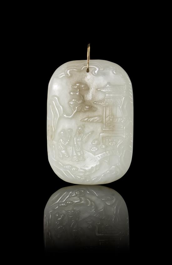 Appraisal: Sale Lot A Carved Jade Plaque the white stone having