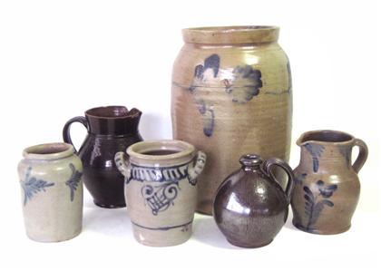 Appraisal: Six piece group of cobalt decorated stoneware and redwarepennsylvania and