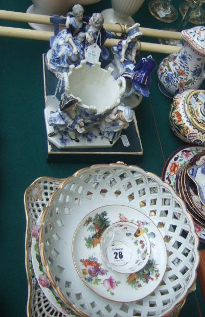 Appraisal: A Meissen square dish with pierced grille border decorated centrally