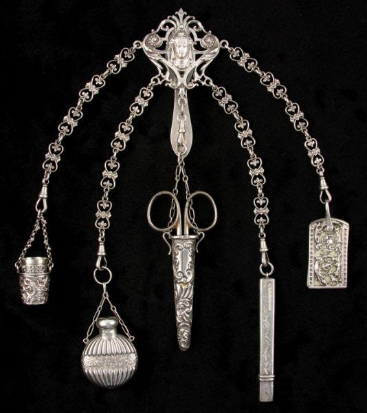 Appraisal: English Art Nouveau Sterling Silver Chatelaine the hook centered with