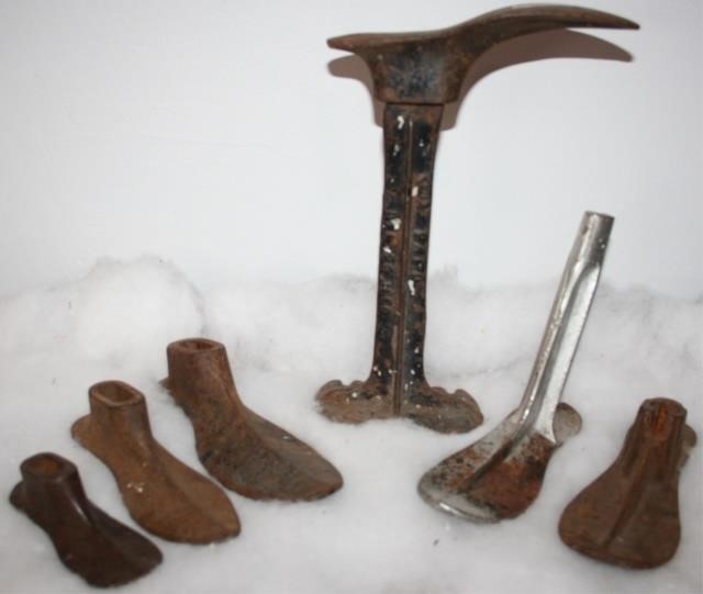 Appraisal: CAST IRON COBBLER S SHOE FORMS AND STANDS ADULT SHOE