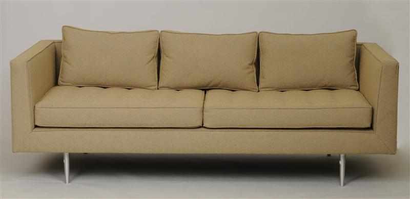 Appraisal: MODERN CHROME AND UPHOLSTERED SOFA The upholstered back rest and