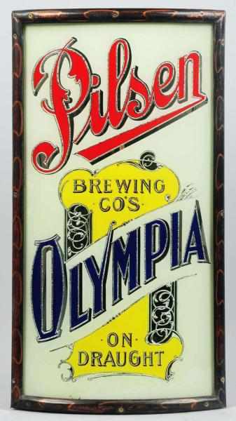 Appraisal: Olympia Brewing Co Reverse Glass Corner Sign Incredible silver leaf