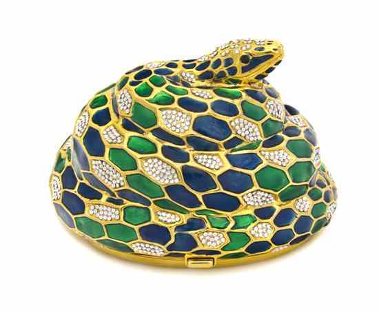 Appraisal: A Judith Leiber Polychrome Enamel and Silver Crystal Coiled Snake