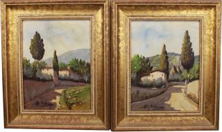 Appraisal: Pair Signed Chilean Countryside Urban Landscapes Pair Signed Chilean Countryside