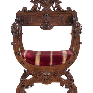 Appraisal: A Renaissance Revival Carved Walnut Savonarola Chair Late th Early