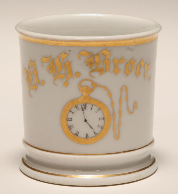 Appraisal: Occupational shaving mug Horologist Watchmaker Gilt trim Good condition minor