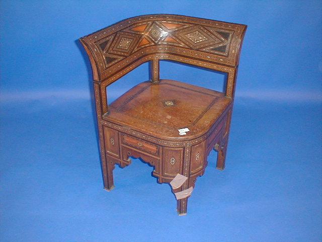 Appraisal: A Moorish padouk corner chair with parquetry inlays of various