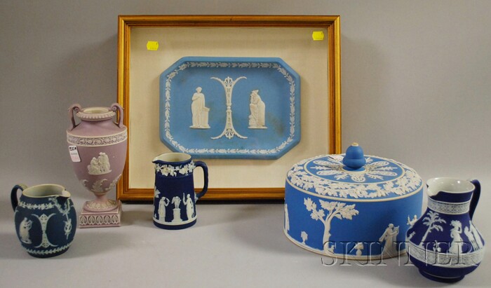 Appraisal: Six Assorted Wedgwood Jasper Dip Items three dark blue jugs