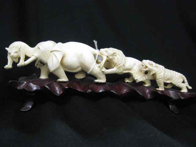 Appraisal: Chinese Carved Ivory Tusk with Animals tiger and lion behind