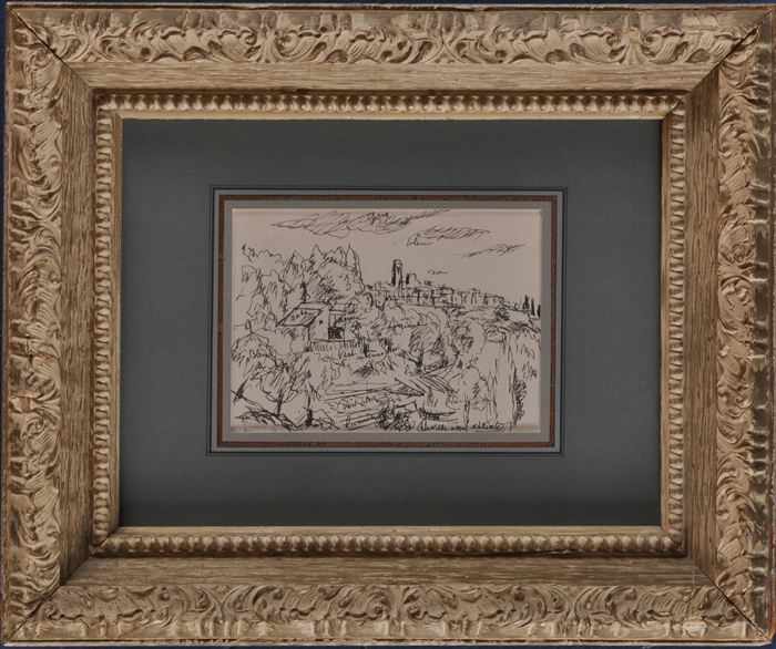 Appraisal: ATTRIBUTED TO HENRI-CHARLES MANGUIN LANDSCAPE SKETCH WITH NOTATION Ink on