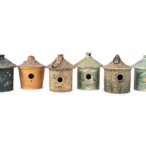 Appraisal: Six Stoneware Birdhouses Including Dalton Pottery four marked Dalton Pottery