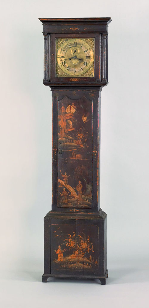 Appraisal: Boston Massachusetts Queen Anne Japanned tall case clock ca the