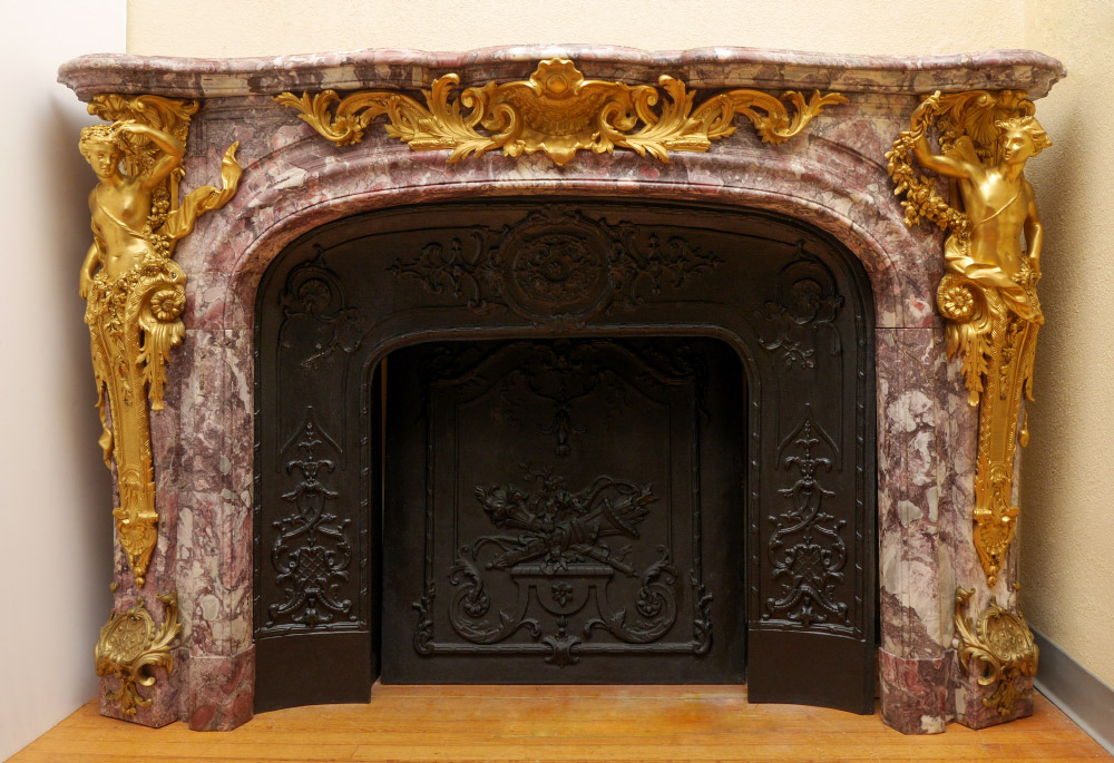 Appraisal: FRENCH MARBLE AND GILT ORMOLU FIREPLACE MANTLE This exquisite marble