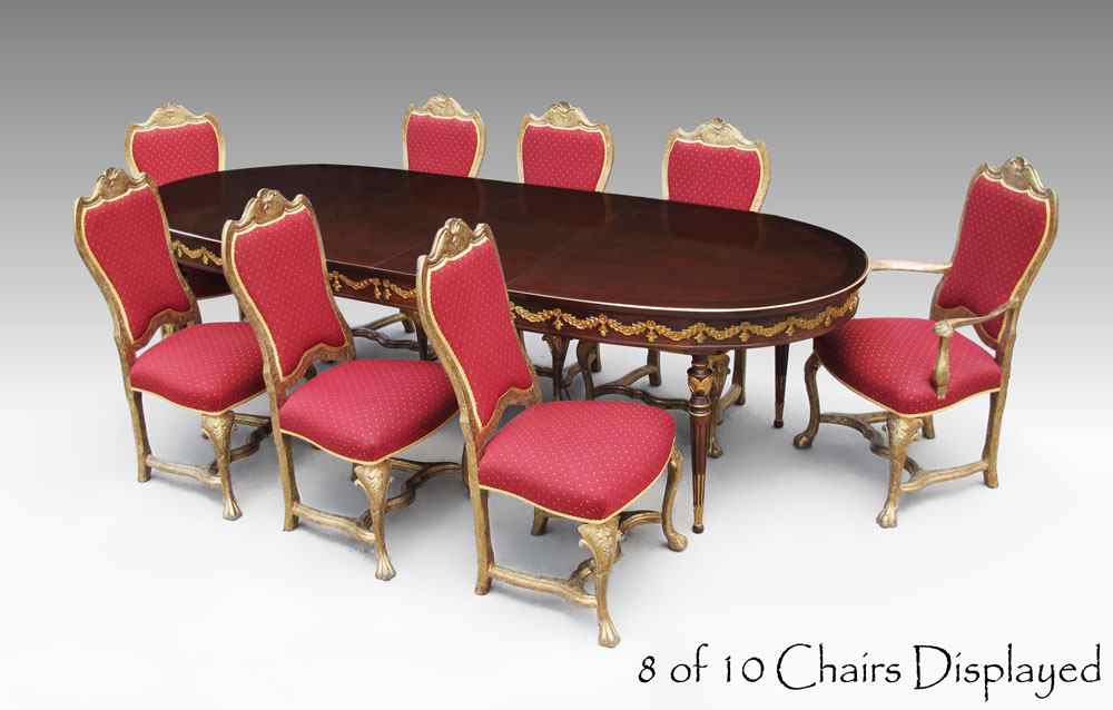 Appraisal: ITALIAN GILT DINING CHAIRS AND TABLE Mahogany table with leaves