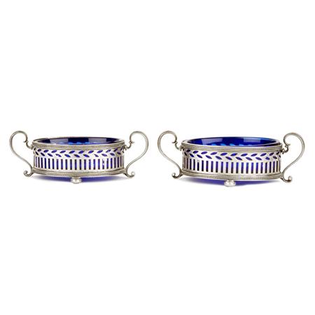 Appraisal: Pair of Tiffany Co Sterling Silver and Glass Salts Estimate