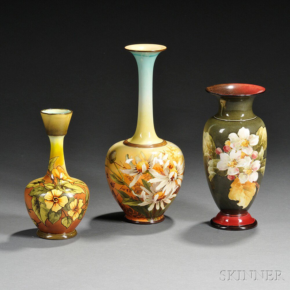 Appraisal: Three Doulton Lambeth Faience Vases England late th century each