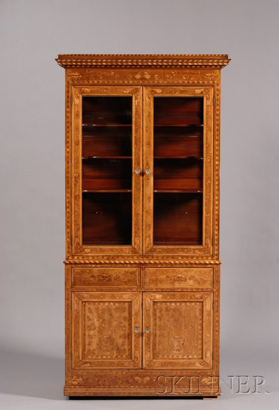 Appraisal: Dutch Neoclassical-style Marquetry-inlaid Display Cabinet th century with glazed upper