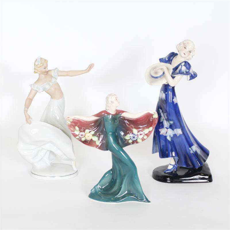 Appraisal: Three German Art Deco Porcelain Dancing Female Figurines Marked Schau