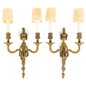 Appraisal: A Pair of Louis XVI Style Gilt Bronze Two-Light Wall