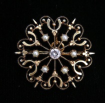 Appraisal: Ladies' Diamond Pearl and Gold Pendant Brooch k yellow gold