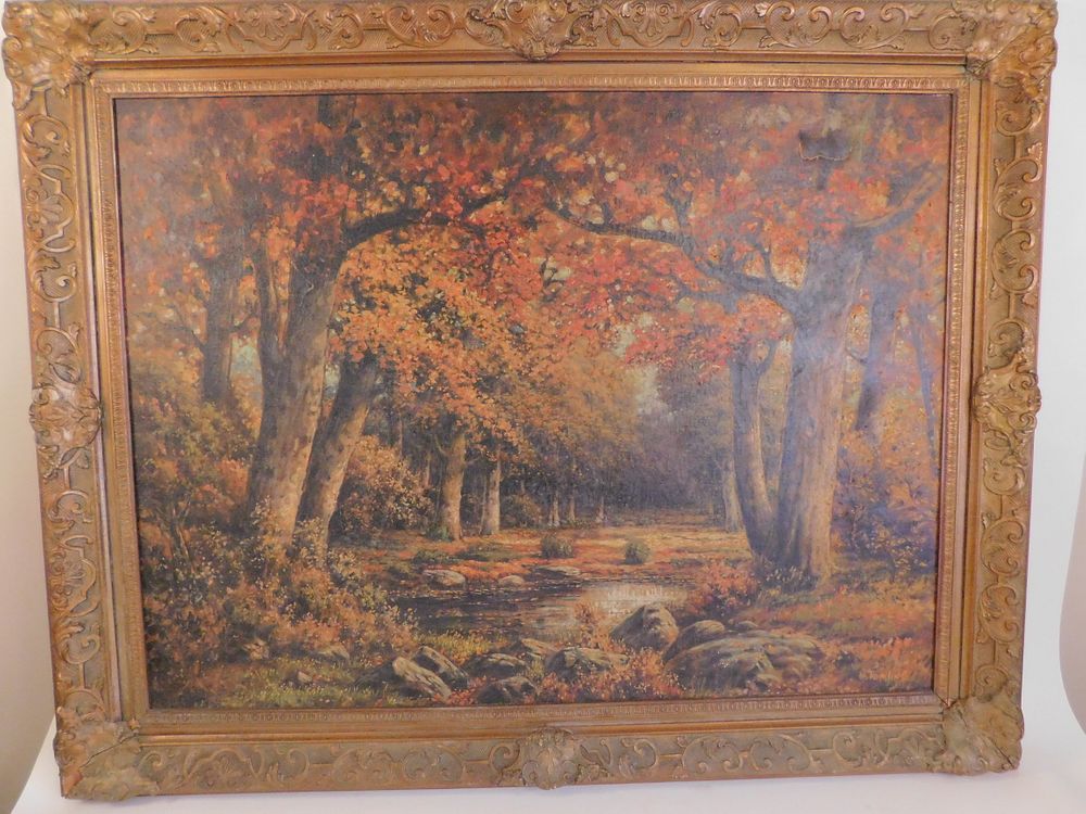 Appraisal: W TOMLINSON PAINTING AUTUMN LANDSCAPE Large old oil on canvas