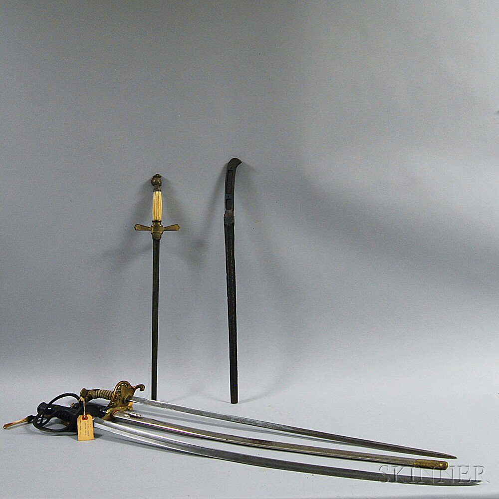 Appraisal: Five Swords including a small blade with cast brass hilt