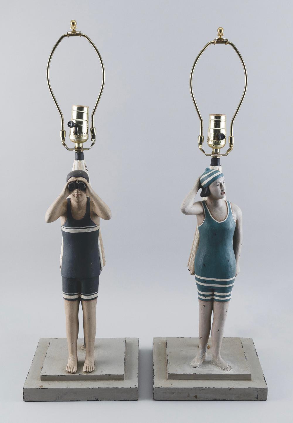 Appraisal: PAIR OF TABLE LAMPS FEATURING VINTAGE BATHERS Contemporary Composite figures