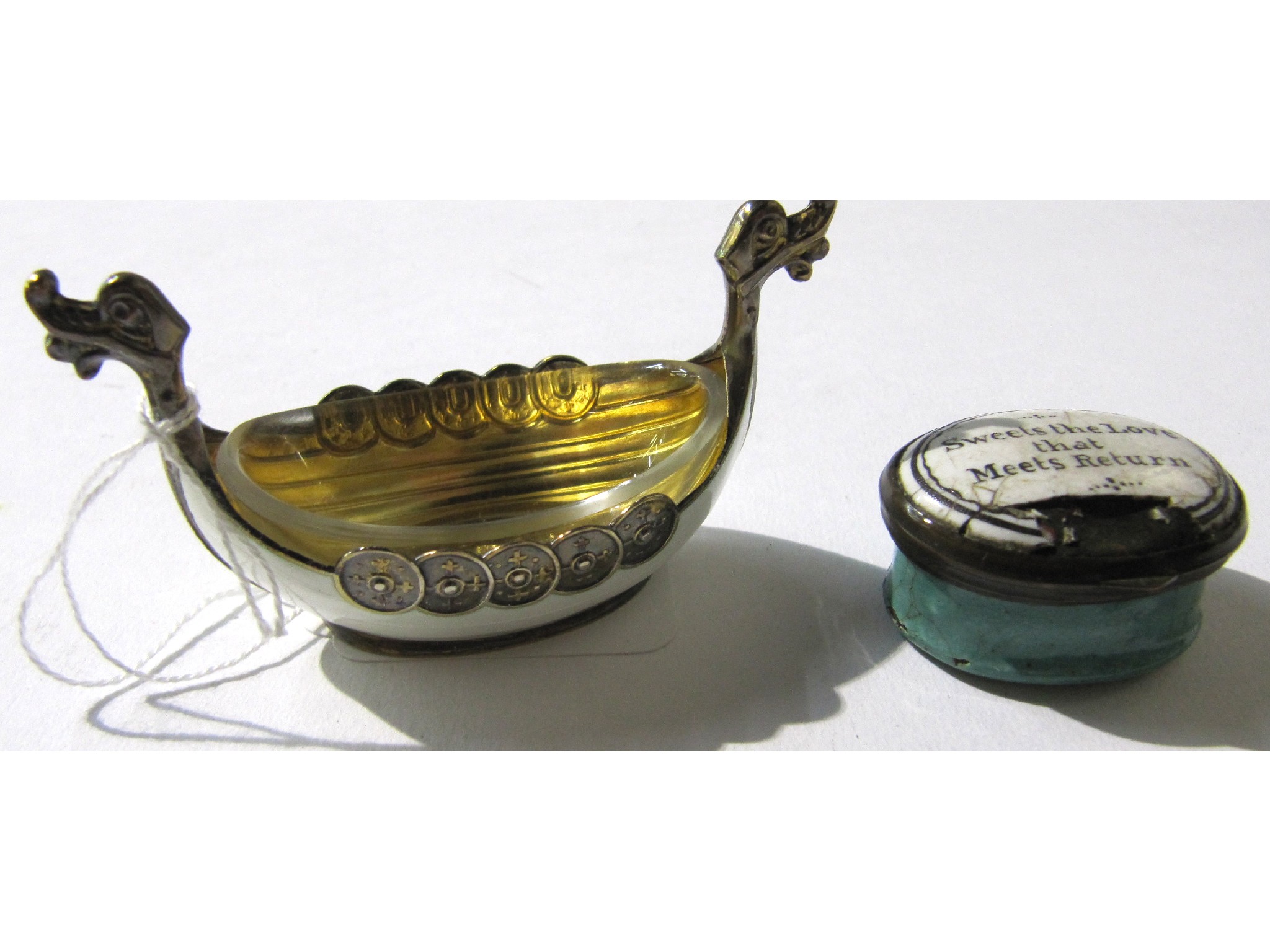 Appraisal: A lot comprising a silver and enamel salt modelled as