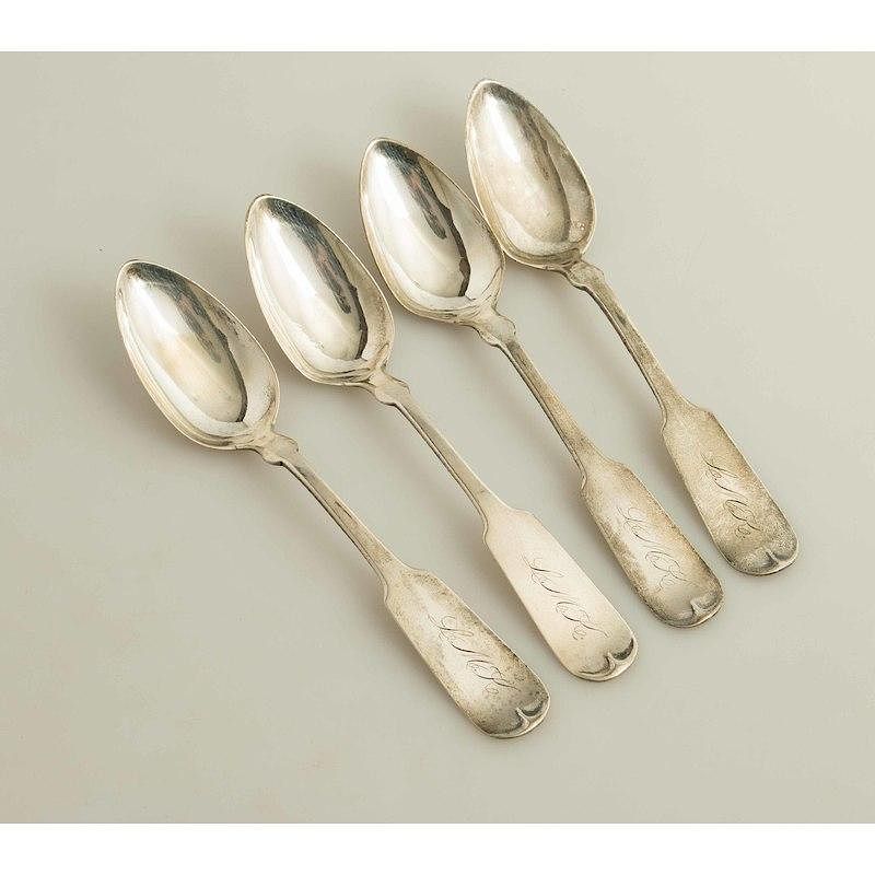 Appraisal: Four Silver Teaspoons Vanderslice Jelly Four silver monogrammed teaspoons plain