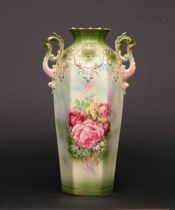 Appraisal: Floral Porcelain Vase ca Molded form with two handles leafy