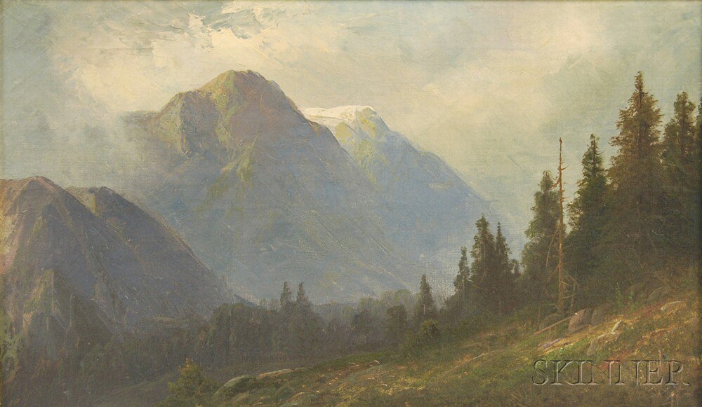 Appraisal: American School th th Century Snow-capped Mountains Unsigned Oil on