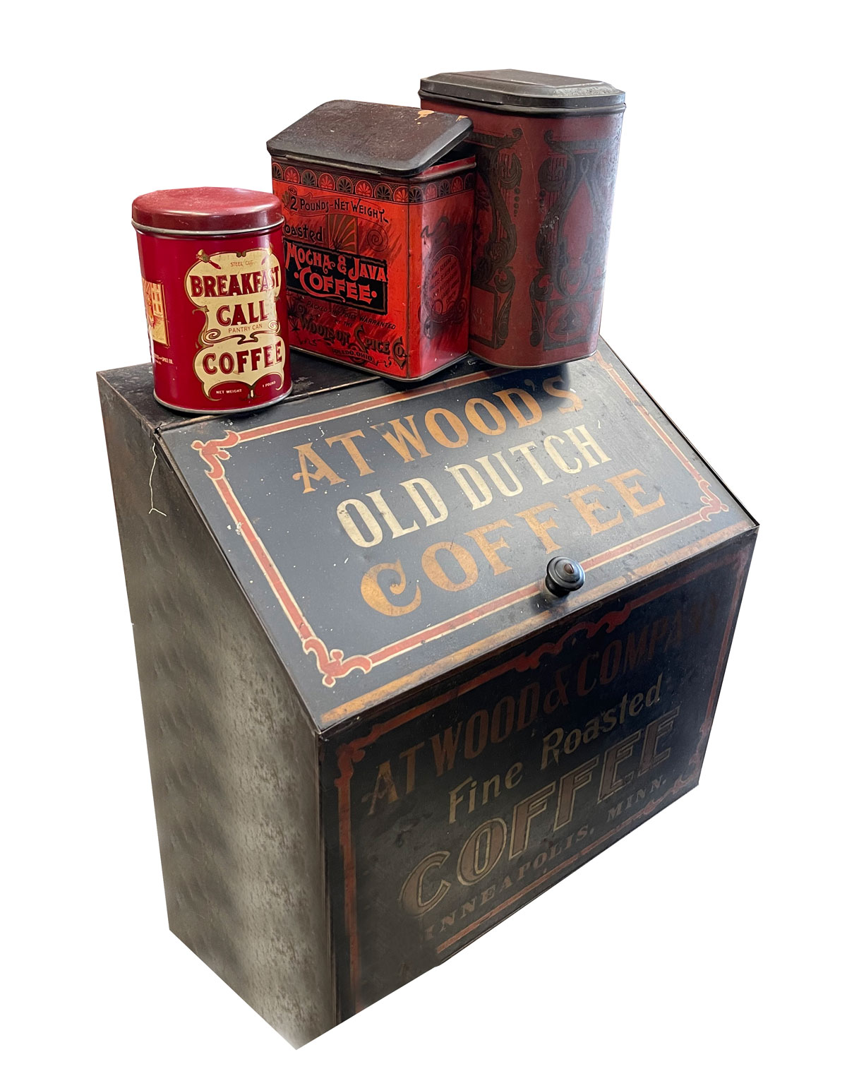 Appraisal: PC COFFEE TIN COLLECTION Comprising - Atwood's Old Dutch Coffee