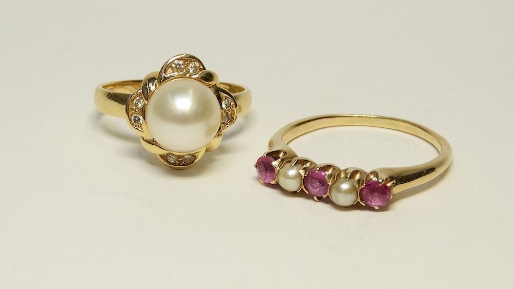 Appraisal: PC K Gold Diamond Pearl Estate Rings th Century Estate