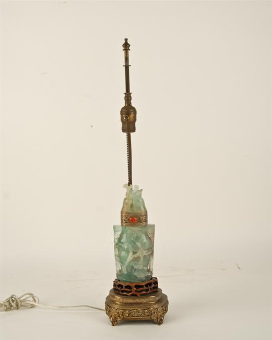 Appraisal: A Carved Jade and Gilt Brass Table Lamp the piece