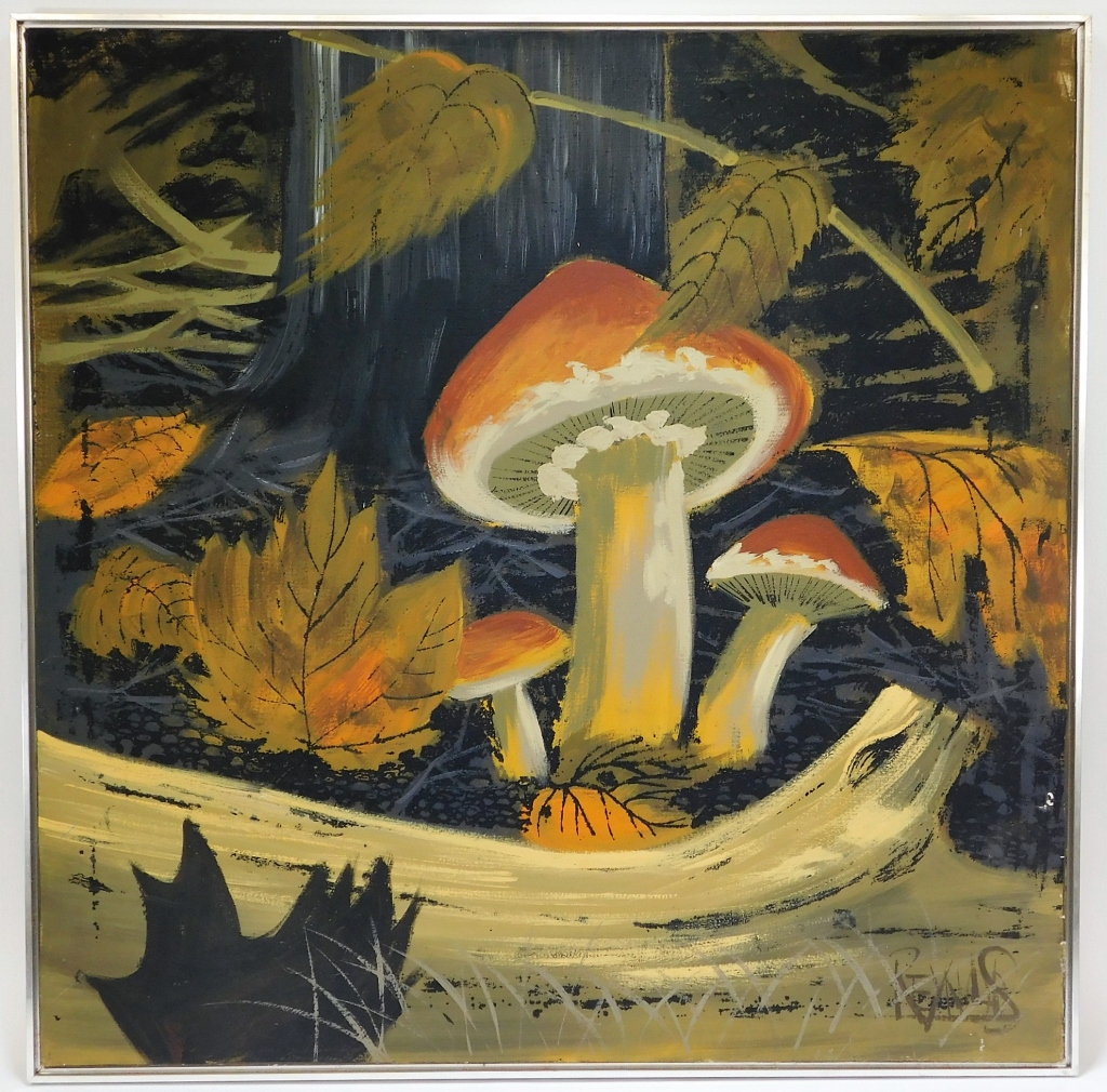 Appraisal: LEE REYNOLDS MODERN FOREST MUSHROOMS PAINTING b th CenturyDepicting three