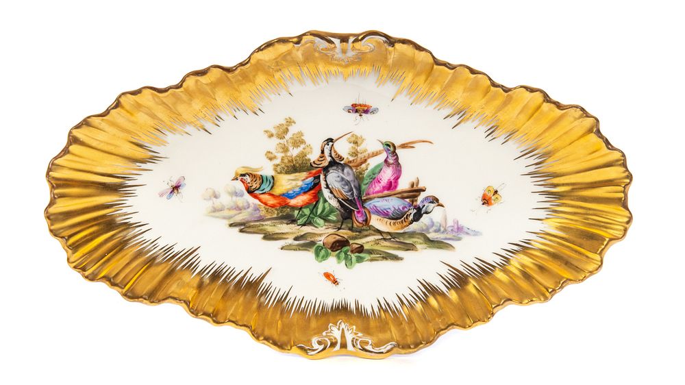 Appraisal: KPM Porcelain Gold Painted dish with pheasants KPM Porcelain Gold